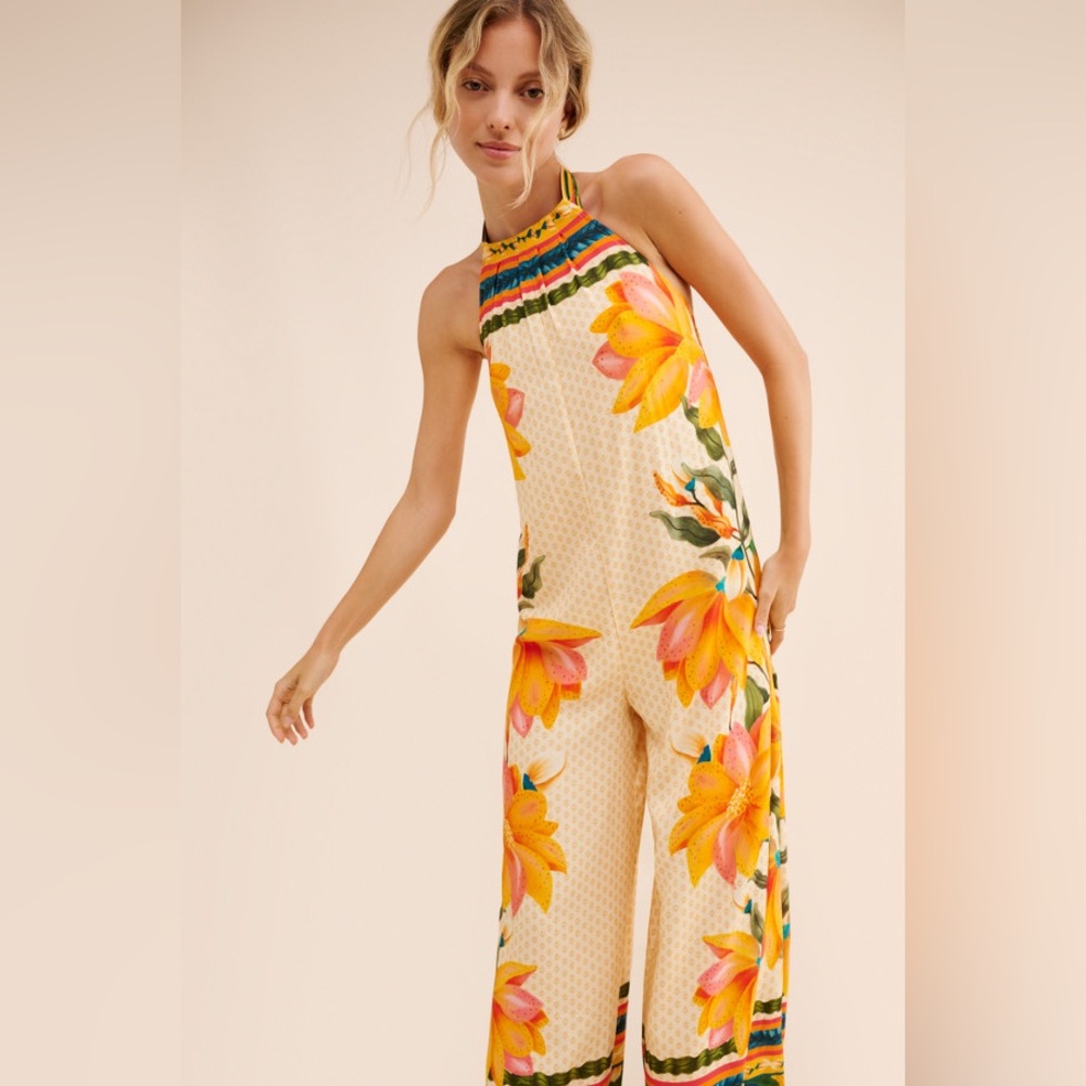 FARM Rio for Anthropologie High Neck Wide Leg Jumpsuit Size Medium - Picture 3 of 11